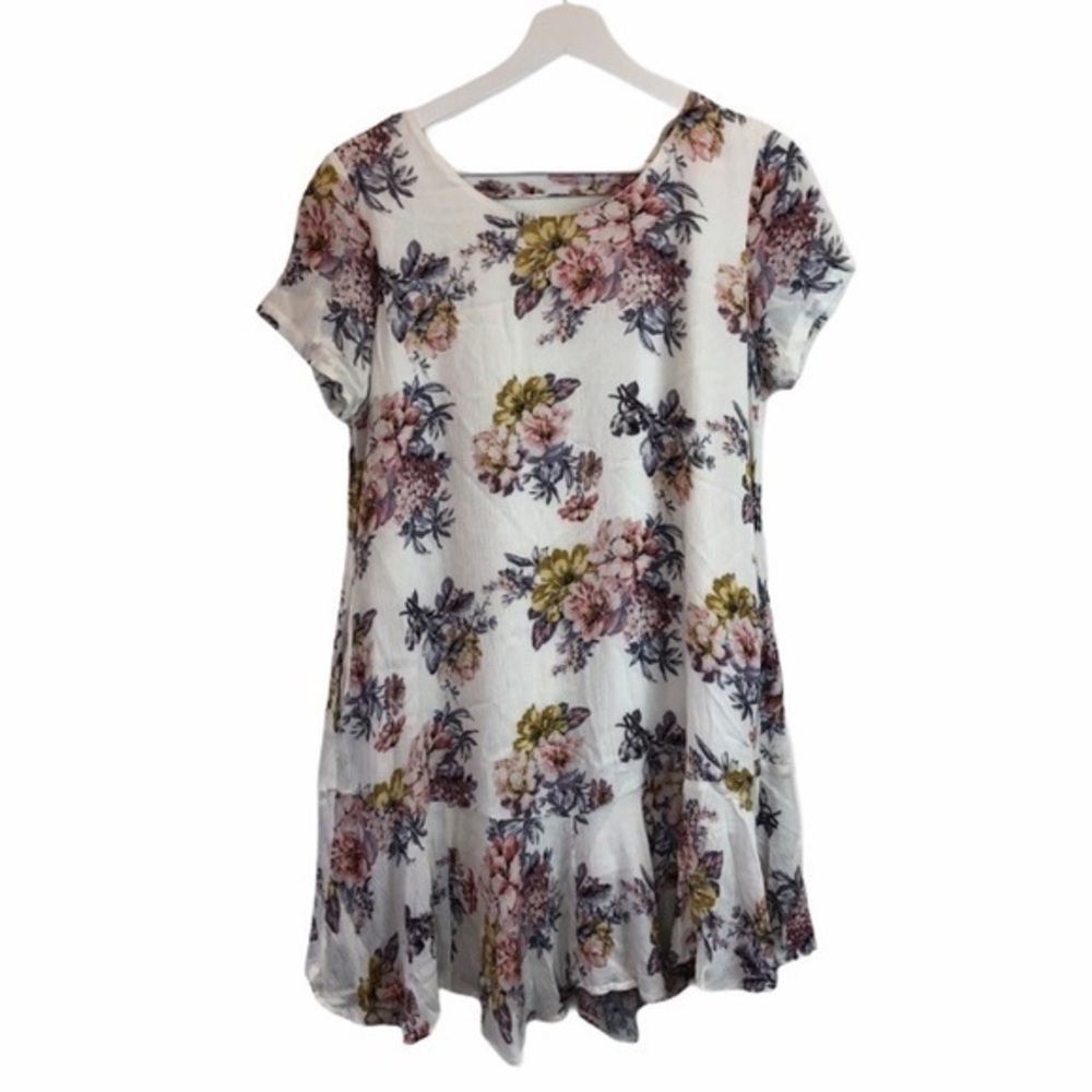 Altar'd State White Floral Short Sleeve Swing Dress